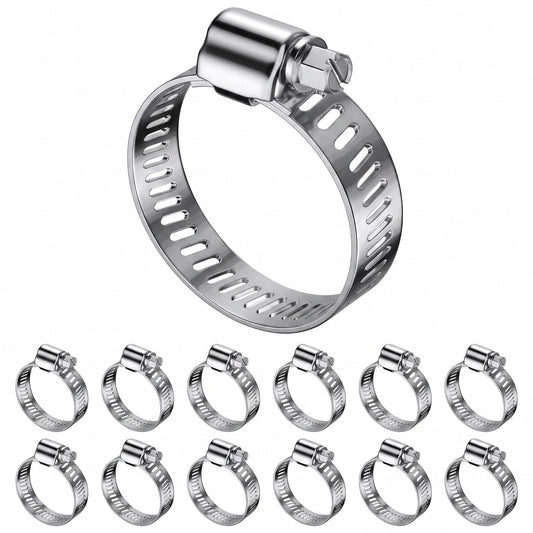 Hose Clips 12pcs Stainless Steel 304 Adjustable Jubilee style Clamps