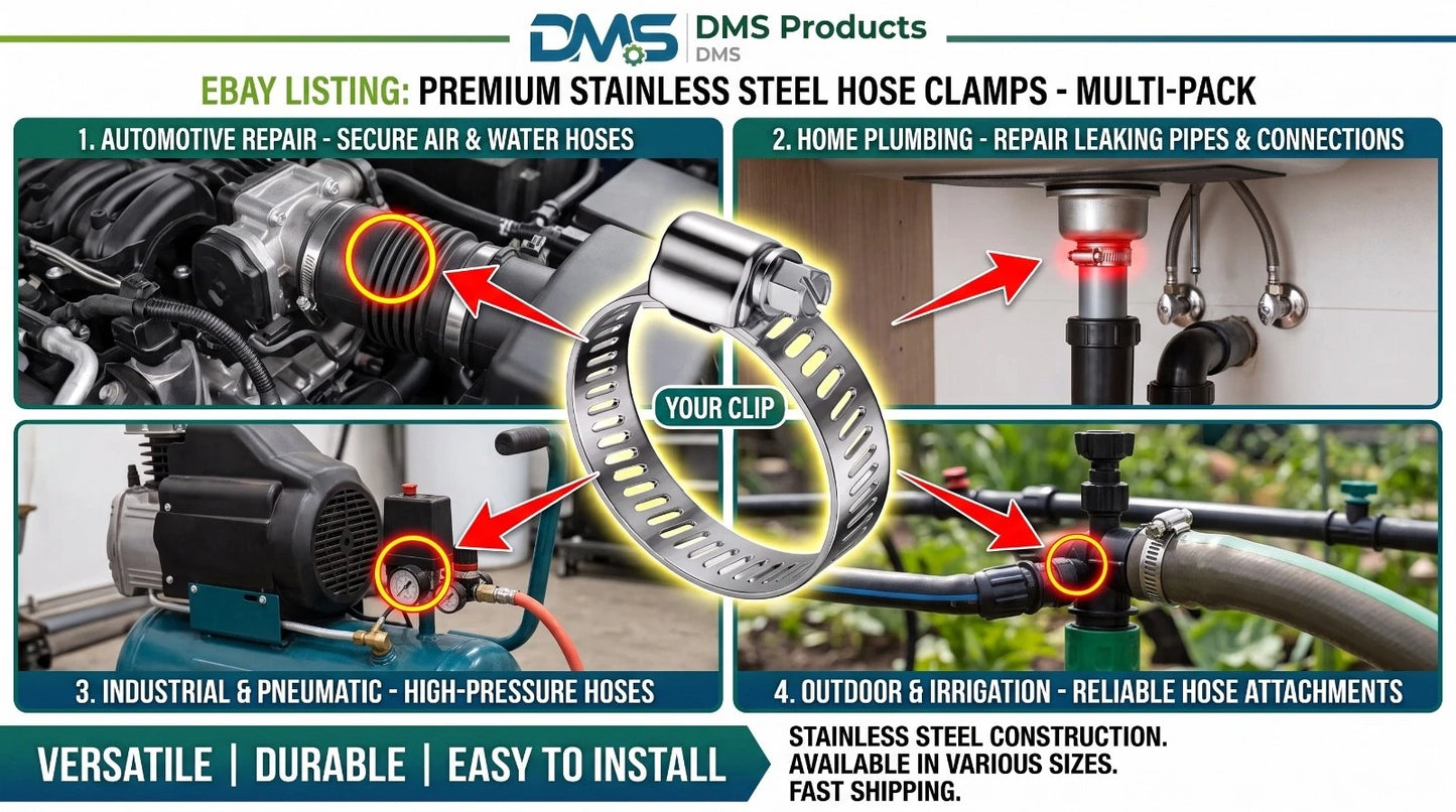 Hose Clips 12pcs Stainless Steel 304 Adjustable Jubilee style Clamps