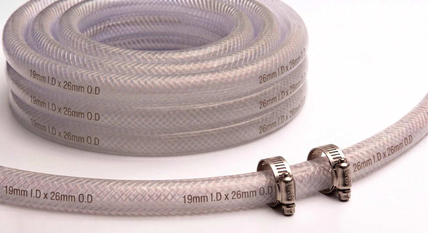 Heavy Duty Braided Clear PVC Hose Pipe +2 Clips Water Fuel