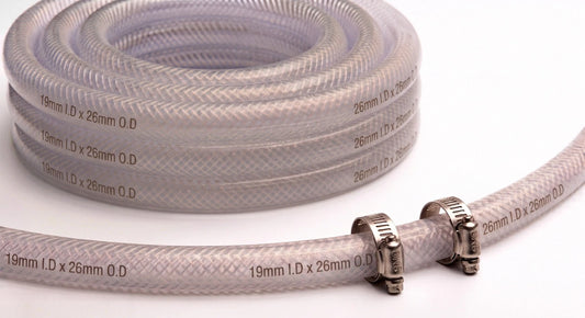 Heavy Duty Braided Clear PVC Hose Pipe +2 Clips Water Fuel