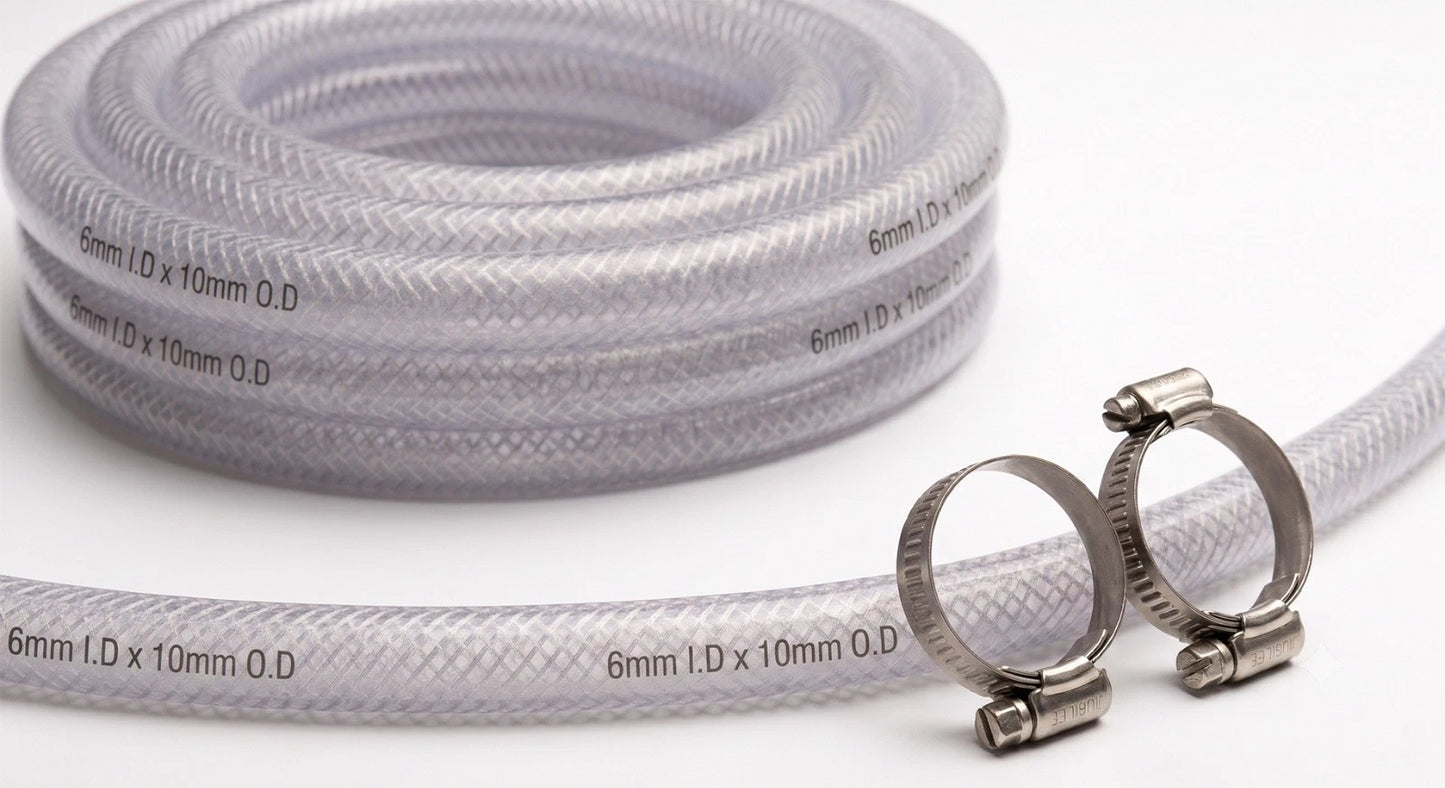 Heavy Duty Braided Clear PVC Hose Pipe +2 Clips Water Fuel