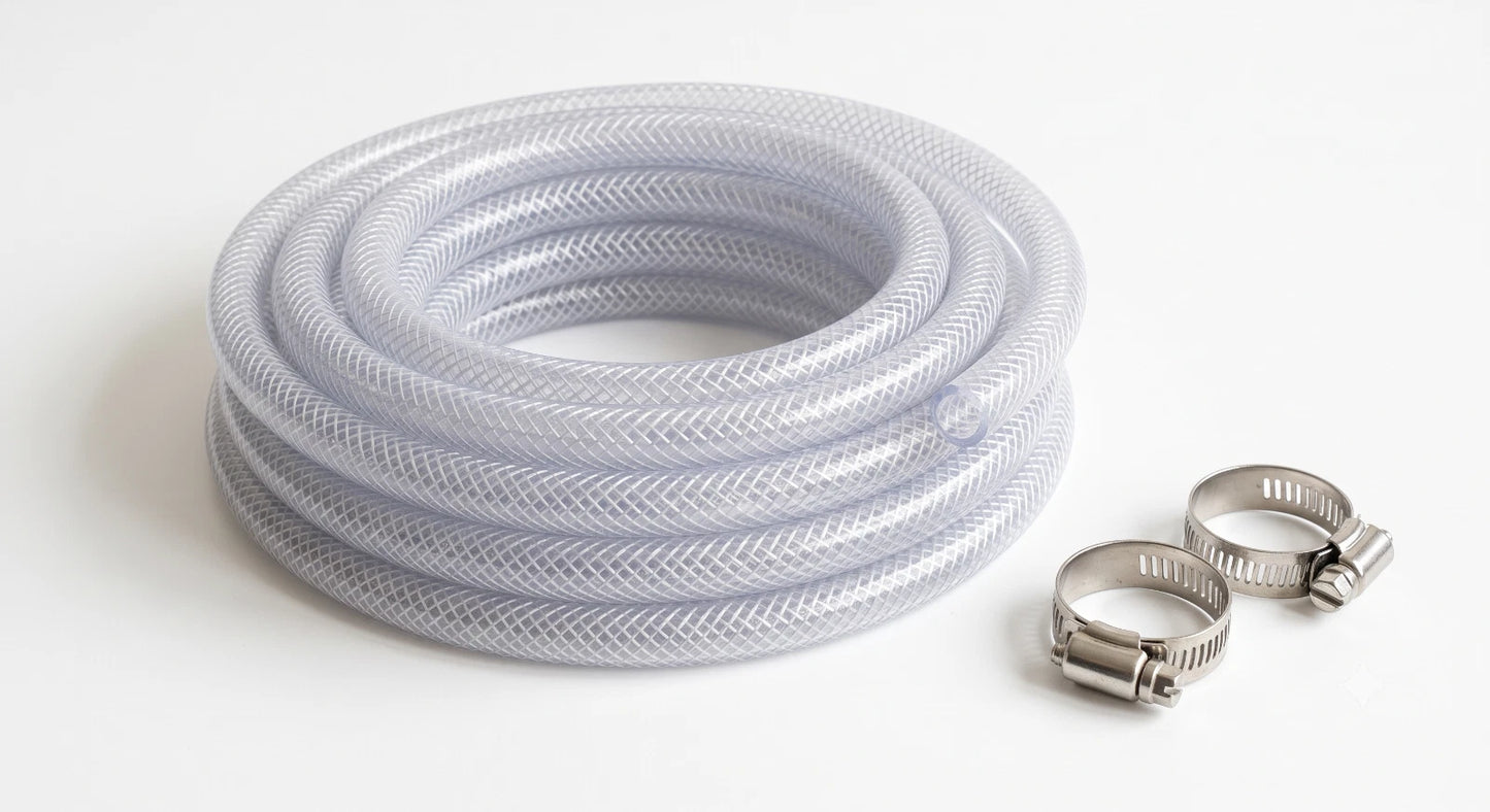PVC HOSE Clear Flexible Reinforced Braided Food Grade Water Tube Pipe & 2 CLIPS